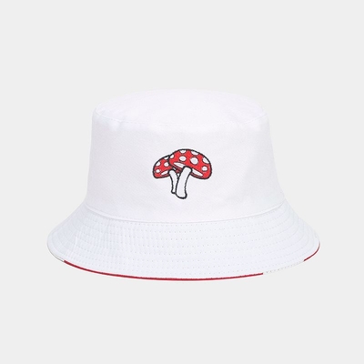 2025 Cotton Cartoon Mushroom Print Bucket Hat Fisherman Hat Outdoor Travel Sun Cap for Men and Women