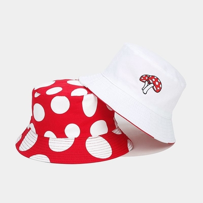2025 Cotton Cartoon Mushroom Print Bucket Hat Fisherman Hat Outdoor Travel Sun Cap for Men and Women