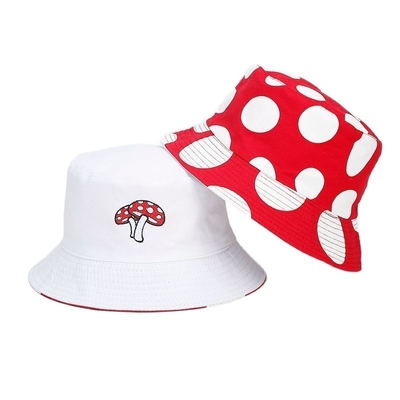 2025 Cotton Cartoon Mushroom Print Bucket Hat Fisherman Hat Outdoor Travel Sun Cap for Men and Women