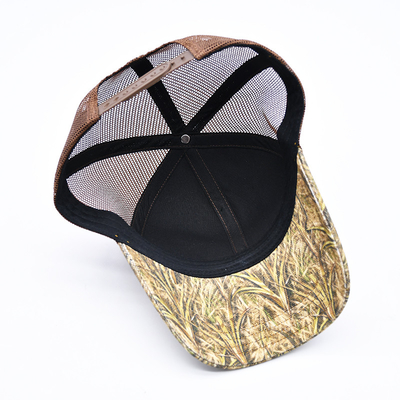Fashion Design Curved Brim Sport 6 Panel Trucker Mesh Hat Custom 3d Embroidery Camo Trucker Cap