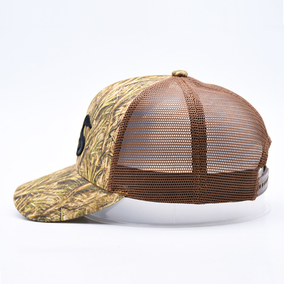 Fashion Design Curved Brim Sport 6 Panel Trucker Mesh Hat Custom 3d Embroidery Camo Trucker Cap