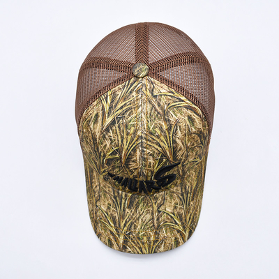 Fashion Design Curved Brim Sport 6 Panel Trucker Mesh Hat Custom 3d Embroidery Camo Trucker Cap