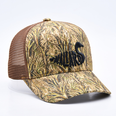 Fashion Design Curved Brim Sport 6 Panel Trucker Mesh Hat Custom 3d Embroidery Camo Trucker Cap