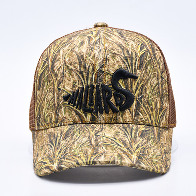 Fashion Design Curved Brim Sport 6 Panel Trucker Mesh Hat Custom 3d Embroidery Camo Trucker Cap