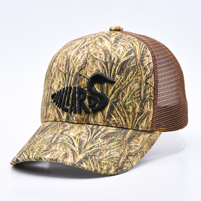 Fashion Design Curved Brim Sport 6 Panel Trucker Mesh Hat Custom 3d Embroidery Camo Trucker Cap