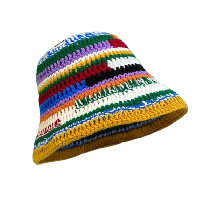 Custom Crochet Hat Autumn Winter Colored Handmade Striped Knitted Versatile Crochet Bucket Hats Thick Women Fisherman Cap