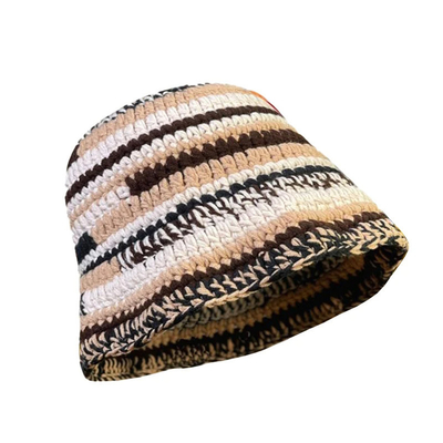 Custom Crochet Hat Autumn Winter Colored Handmade Striped Knitted Versatile Crochet Bucket Hats Thick Women Fisherman Cap
