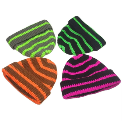 Children Short Knitted Striped Hat Winter Beanies for Boys Girls Warm Cuff Cap