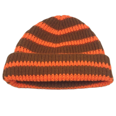 Children Short Knitted Striped Hat Winter Beanies for Boys Girls Warm Cuff Cap