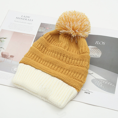 Autumn Winter Hat Matching Knitted Beanies Skully Trendy Warm with Pompom Fur Pom Pom For Women Double Color Fashion Beanie