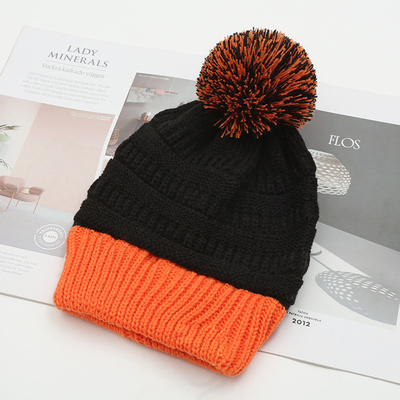 Autumn Winter Hat Matching Knitted Beanies Skully Trendy Warm with Pompom Fur Pom Pom For Women Double Color Fashion Beanie