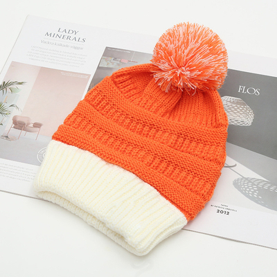 Autumn Winter Hat Matching Knitted Beanies Skully Trendy Warm with Pompom Fur Pom Pom For Women Double Color Fashion Beanie