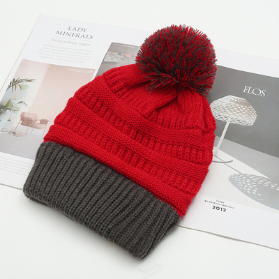 Autumn Winter Hat Matching Knitted Beanies Skully Trendy Warm with Pompom Fur Pom Pom For Women Double Color Fashion Beanie