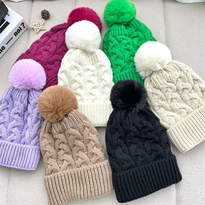 Custom All Over Print Beanies Winter Warm Fisherman Beanie Rib Knit Cotton Pom Pom Hat