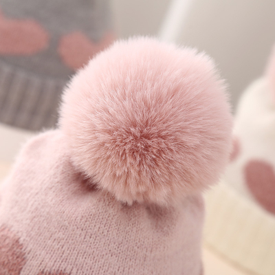 2024 New Autumn Winter Baby Knitted Hats Girls Acrylic Bilayer Warm Toddler Beanie Cute Heart Newborn Hat