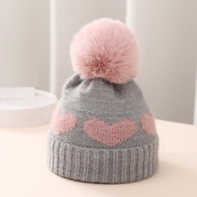 2024 New Autumn Winter Baby Knitted Hats Girls Acrylic Bilayer Warm Toddler Beanie Cute Heart Newborn Hat