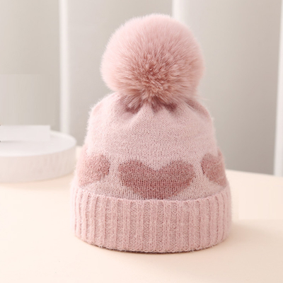 2024 New Autumn Winter Baby Knitted Hats Girls Acrylic Bilayer Warm Toddler Beanie Cute Heart Newborn Hat