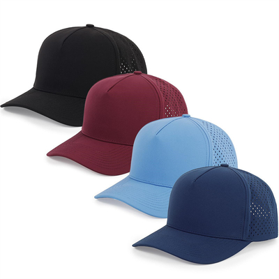 Wholesale 5 Panel Blue Baseball Cap Custom Laser Cut Hole Gorras Golf Waterproof Polyester Sports Hat