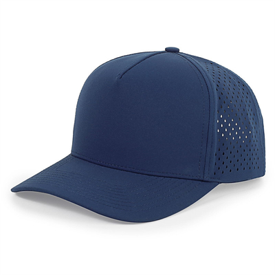 Wholesale 5 Panel Blue Baseball Cap Custom Laser Cut Hole Gorras Golf Waterproof Polyester Sports Hat