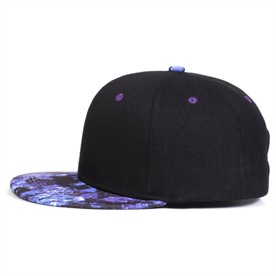 High Quality Starry Sky Printing Snapback Hat Custom Logo Design Flat Bill Hats 6 Panel Snapback Cap