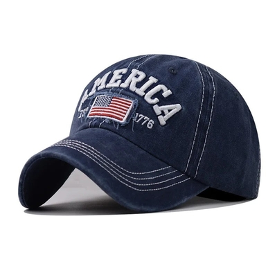 Cap Manufacturer Wholesale 6 Panel Baseball Caps Custom 3d American Embroidery Logo Washed Cotton Dad Hats