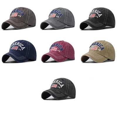 Cap Manufacturer Wholesale 6 Panel Baseball Caps Custom 3d American Embroidery Logo Washed Cotton Dad Hats