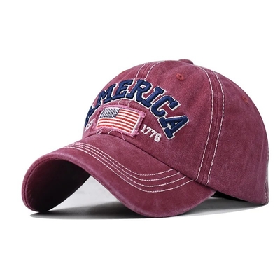 Cap Manufacturer Wholesale 6 Panel Baseball Caps Custom 3d American Embroidery Logo Washed Cotton Dad Hats