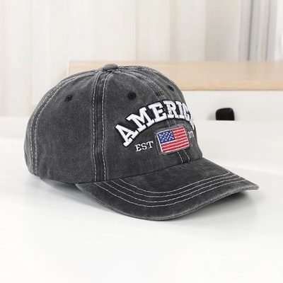 Cap Manufacturer Wholesale 6 Panel Baseball Caps Custom 3d American Embroidery Logo Washed Cotton Dad Hats