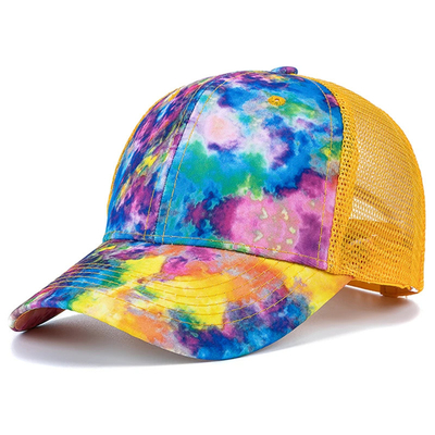 Custom Fashion Hip Hop 6 Panel Tie Dye Baseball Hat Cap High Crown Irregular Print Baseball Hats