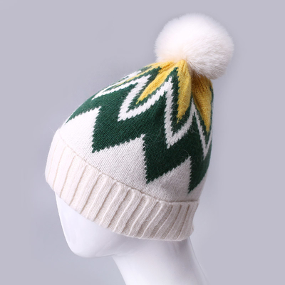 Custom Embroidered Beanies Winter Knitted Stripe Patterned Warm Soft Pompom Puff Print Beanie Manufacturer