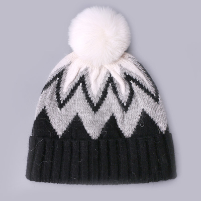 Custom Embroidered Beanies Winter Knitted Stripe Patterned Warm Soft Pompom Puff Print Beanie Manufacturer