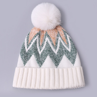 Custom Embroidered Beanies Winter Knitted Stripe Patterned Warm Soft Pompom Puff Print Beanie Manufacturer