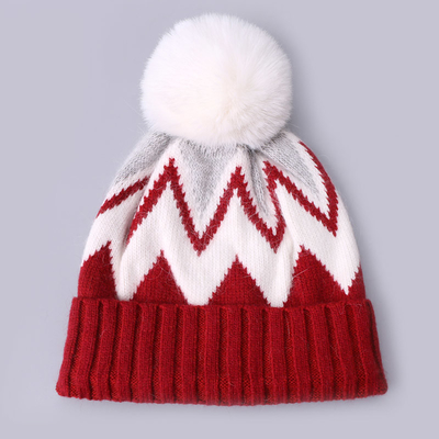 Custom Embroidered Beanies Winter Knitted Stripe Patterned Warm Soft Pompom Puff Print Beanie Manufacturer