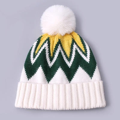 Custom Embroidered Beanies Winter Knitted Stripe Patterned Warm Soft Pompom Puff Print Beanie Manufacturer