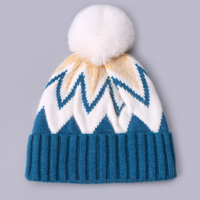 Custom Embroidered Beanies Winter Knitted Stripe Patterned Warm Soft Pompom Puff Print Beanie Manufacturer