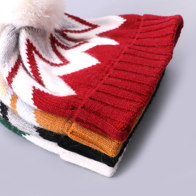 Custom Embroidered Beanies Winter Knitted Stripe Patterned Warm Soft Pompom Puff Print Beanie Manufacturer
