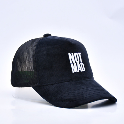High Profile Embroidered Suede Trucker Cap Custom Logo 5 Panel Mesh Trucker Hat
