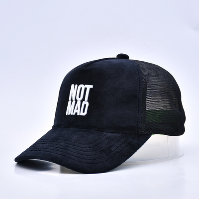 High Profile Embroidered Suede Trucker Cap Custom Logo 5 Panel Mesh Trucker Hat