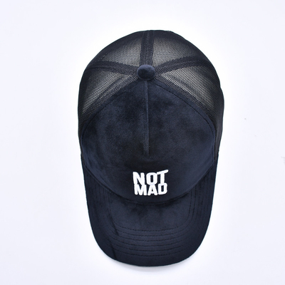 High Profile Embroidered Suede Trucker Cap Custom Logo 5 Panel Mesh Trucker Hat