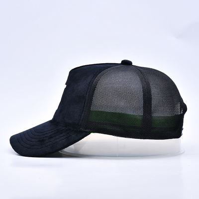 High Profile Embroidered Suede Trucker Cap Custom Logo 5 Panel Mesh Trucker Hat