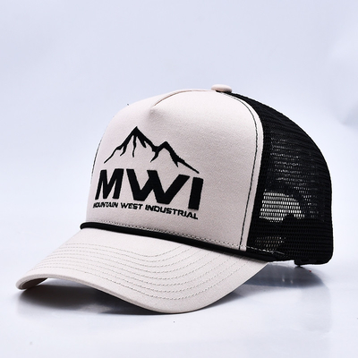 High Profile 3D Embroidery Rope Trucker Hat Custom Logo Mesh Back Trucker Cap