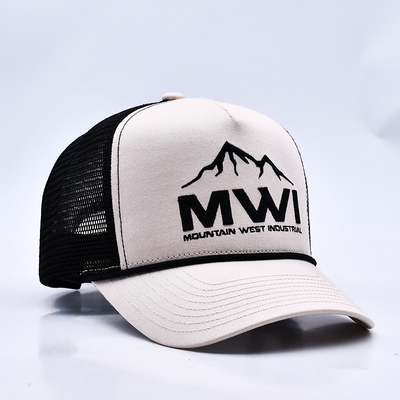 High Profile 3D Embroidery Rope Trucker Hat Custom Logo Mesh Back Trucker Cap