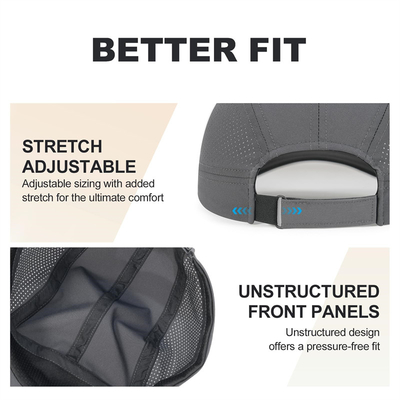 Men Quick Dry Performance Running Hat Custom Lightweight Gray Nylon Mesh Sports Caps
