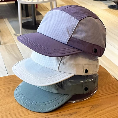 Unisex Light Breathable Quick-Drying 5 Panel Camping Caps Custom Outdoor Hiking Camp Cap Splicing Short Brim Camper Hat