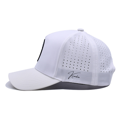 OEM Custom 5 Panel Rubber Pvc Logo Laser Cut Hole Perforated Sport Performance Dad Hat,White Waterproof Resistant UV Baseball Cap