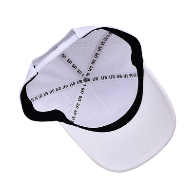 OEM Custom 5 Panel Rubber Pvc Logo Laser Cut Hole Perforated Sport Performance Dad Hat,White Waterproof Resistant UV Baseball Cap