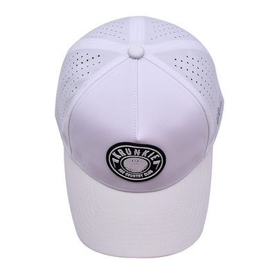 OEM Custom 5 Panel Rubber Pvc Logo Laser Cut Hole Perforated Sport Performance Dad Hat,White Waterproof Resistant UV Baseball Cap