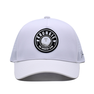 OEM Custom 5 Panel Rubber Pvc Logo Laser Cut Hole Perforated Sport Performance Dad Hat,White Waterproof Resistant UV Baseball Cap
