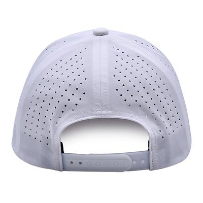 OEM Custom 5 Panel Rubber Pvc Logo Laser Cut Hole Perforated Sport Performance Dad Hat,White Waterproof Resistant UV Baseball Cap