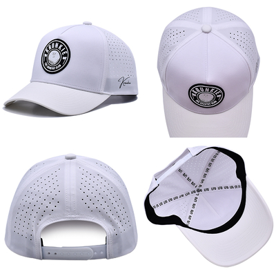 OEM Custom 5 Panel Rubber Pvc Logo Laser Cut Hole Perforated Sport Performance Dad Hat,White Waterproof Resistant UV Baseball Cap